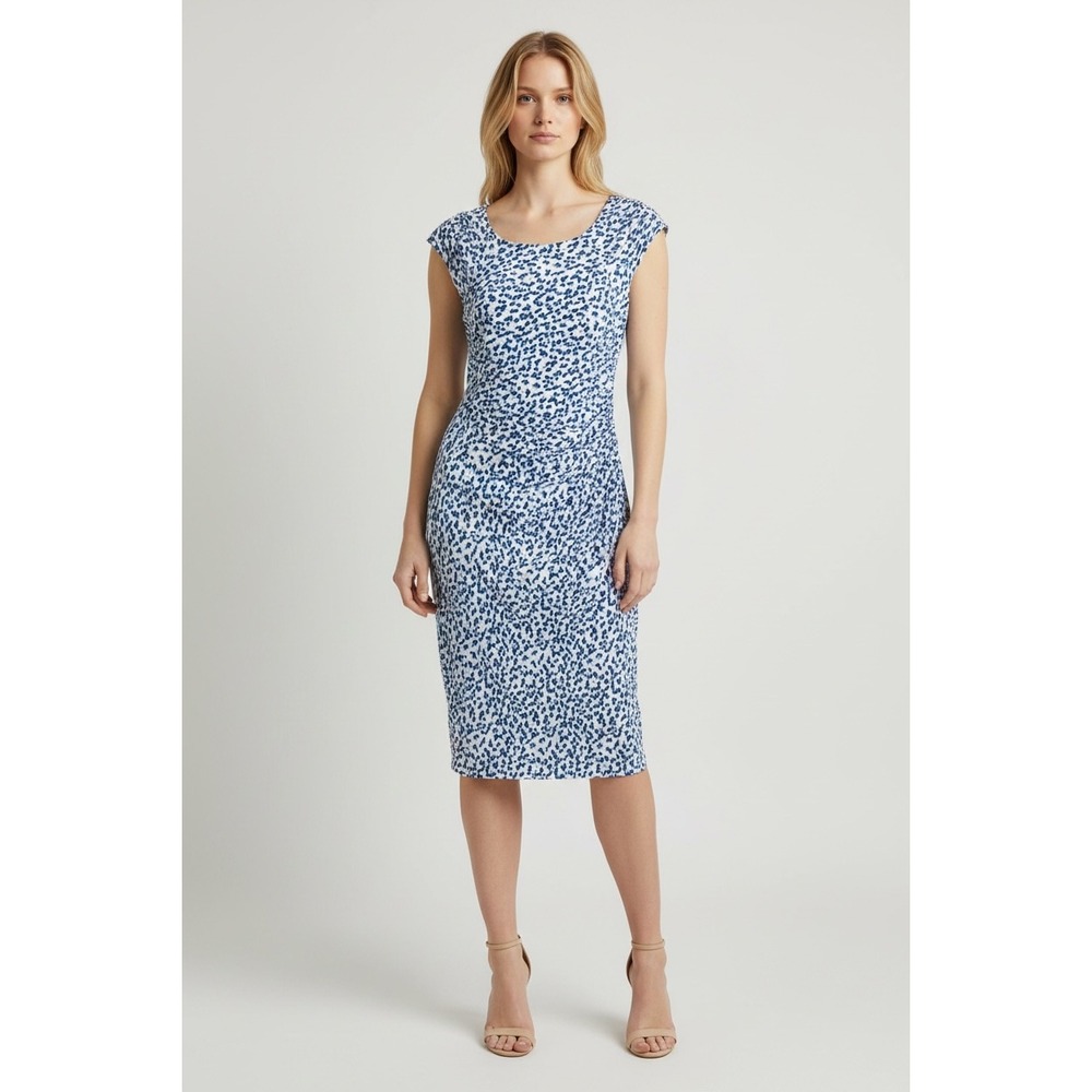 Lauren Ralph Lauren Sheath Dress sz 6 Blue White‎ polka dot boho classic